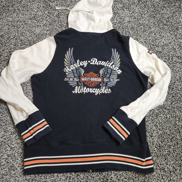 Vtg Harley Davidson Full Ziz Hoodie Women L, Black Logo Embroidered Biker 90s - Picture 8 of 9